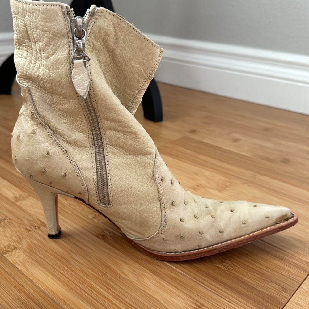 Vintage Cream Ostrich Leather Boots